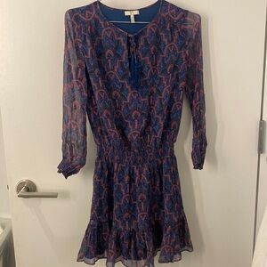 Joie Silk Paisley Blue/Purple/Pink Mini Dress Xs